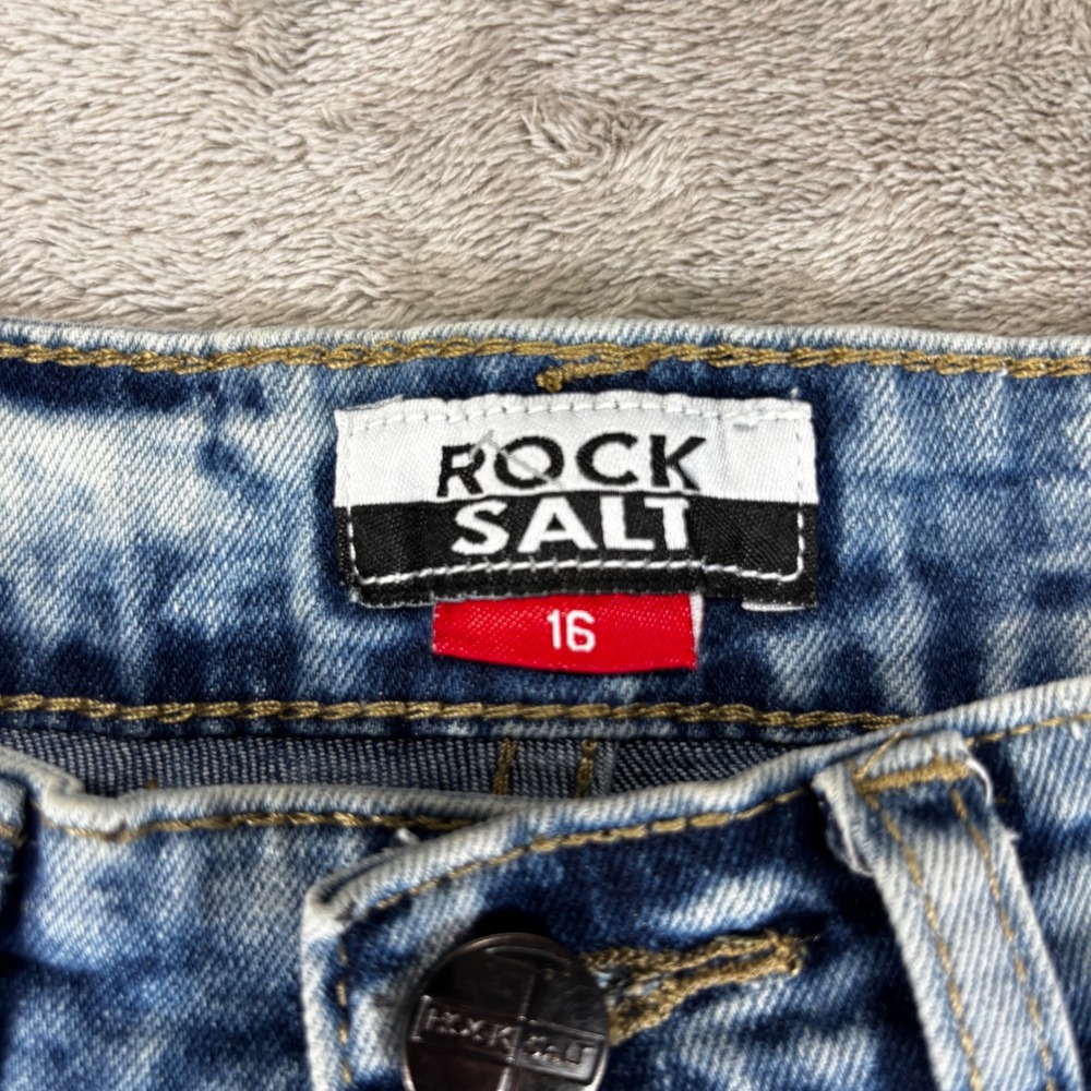 Rock Salt Denim Shorts Kids 16 Blue Distressed Paint Splatter Acid Wash - Picture 3 of 6
